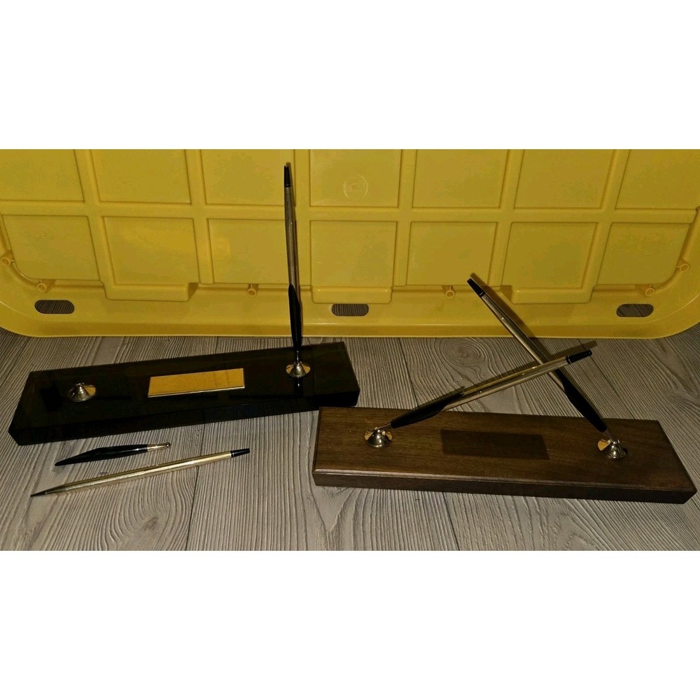Set Of 2 Cross Dual Double Pen Holders Desk Display Wood & Plexiglass Lot *Read*